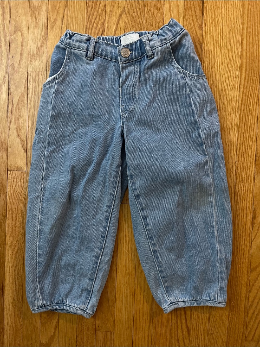 Zara Balloon Light Blue Elastic-Cuff Denim Jeans